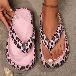 Best-selling herringbone slippers for outdoor wear in summer, fashionable and stylish thick-soled leopard-print couples' beach sandals.
