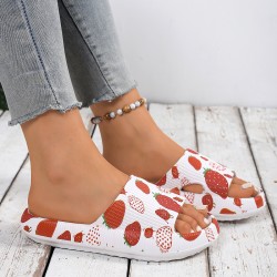 Summer strawberry and fruit print sandals, comfortable thick-soled, couples' slippers for both home and indoor use