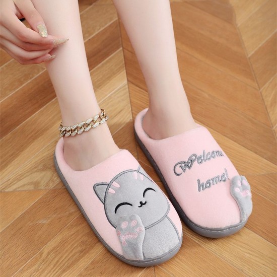 Cross-border women's cotton slippers with a cartoon lucky cat, cute Korean cat design, warm and casual indoor slippers Cross-border women's cotton slippers with a cartoon lucky cat, cute Korean cat design, warm and casual indoor slippers