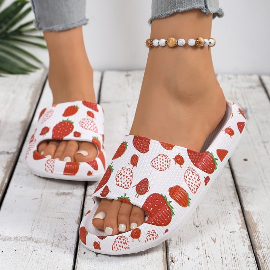 Summer strawberry and fruit print sandals, comfortable thick-soled, couples' slippers for both home and indoor use Summer strawberry and fruit print sandals, comfortable thick-soled, couples' slippers for both home and indoor use