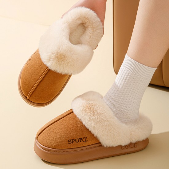 Unisex cotton slippers with plush fur for warmth and thick soles Unisex cotton slippers with plush fur for warmth and thick soles