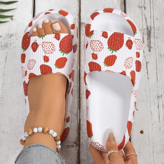 Summer strawberry and fruit print sandals, comfortable thick-soled, couples' slippers for both home and indoor use Summer strawberry and fruit print sandals, comfortable thick-soled, couples' slippers for both home and indoor use