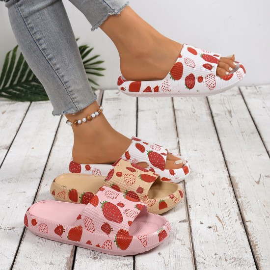 Summer strawberry and fruit print sandals, comfortable thick-soled, couples' slippers for both home and indoor use Summer strawberry and fruit print sandals, comfortable thick-soled, couples' slippers for both home and indoor use