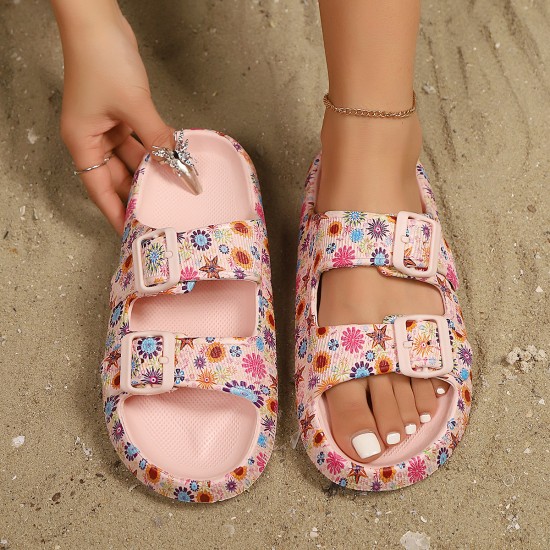 Floral-print flip-flops, women's summer beach slippers, wholesale thick-soled new sandals. Floral-print flip-flops, women's summer beach slippers, wholesale thick-soled new sandals.