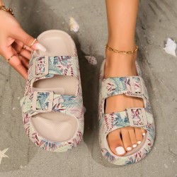 Summer leaf-printed sandals, matching slippers for indoor and outdoor use