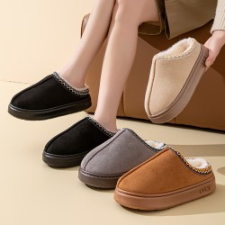 Best-selling unisex lace-trimmed cotton slippers with plush fur for warmth and warmth.