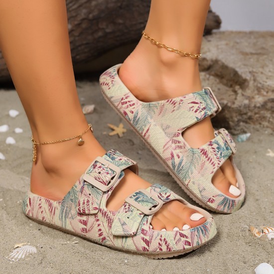 Summer leaf-printed sandals, matching slippers for indoor and outdoor use Summer leaf-printed sandals, matching slippers for indoor and outdoor use