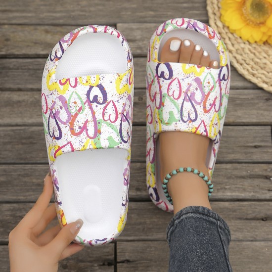 Summer heart print sandals, couples' slippers for both indoor and outdoor use Summer heart print sandals, couples' slippers for both indoor and outdoor use